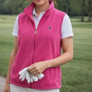 Vintage Polo Golf Ralph Lauren Fleece Vest SP Magenta Pink 90s Preppy Golfcore